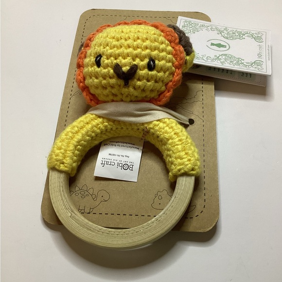 Bobi Craft ~ Hand Made Crochet Tiger Lion Yellow Rattle ~ Baby 3+ Months - Picture 2 of 4